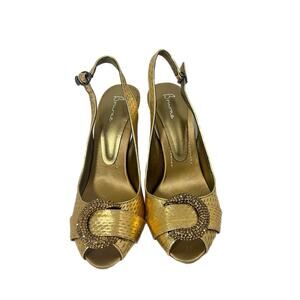 BOURNE Stunning Rhinestones Slingback Leather Shoes 40 US 9 Bronze Gold Open Toe